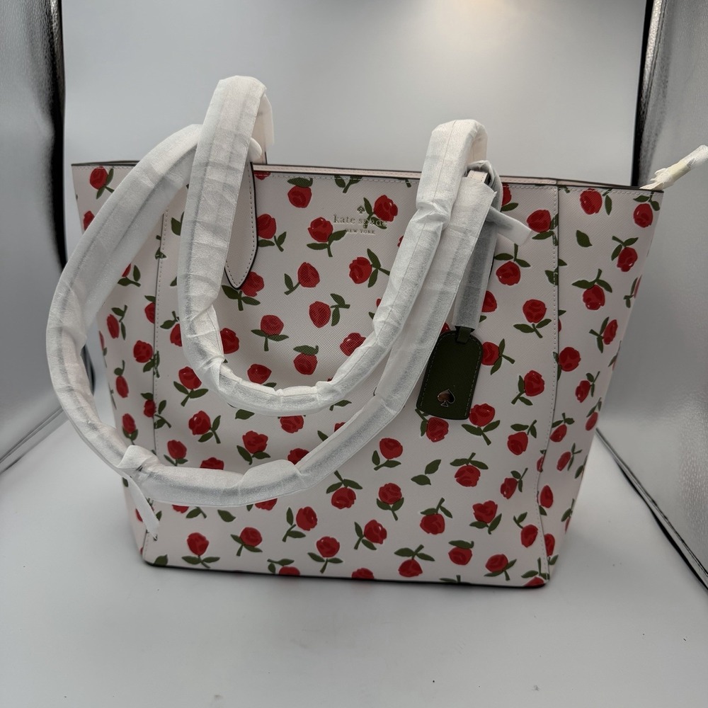 NWOT Kate Spade Dana Ivory Rose Toss Tote Saffiano KE474 Bag Charm Purse